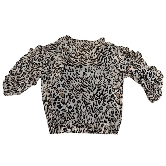 Democracy Womens XL Animal Print Blouse Sheer Layered 3/4 Sleeve Stretch Top - Picture 2 of 7